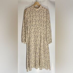 Olive Cream Ruffle Long‎ Sleeve Dress Medium